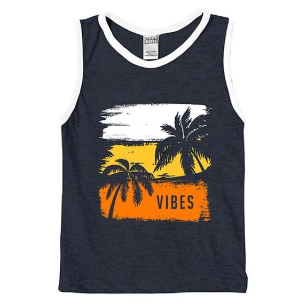 Boys Heather Navy ‘Vibes' Palm Trees Top, Sz. 10Y